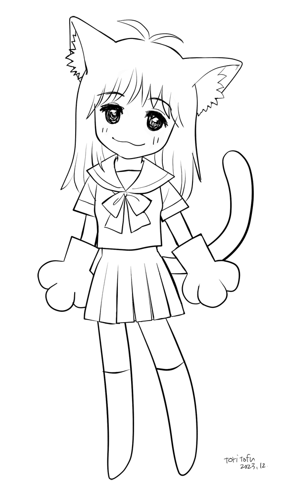 頭に猫耳がついた女の子のイラスト